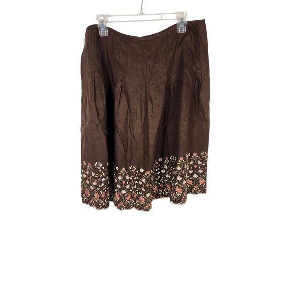 NWT Ann Taylor Womens Linen Skirt Embroidery Boho Fairycore Resort 14 - Picture 1 of 4